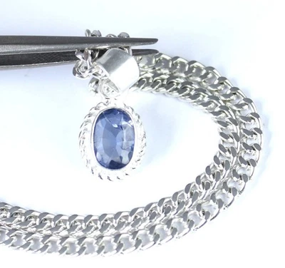 3,90 ct Natürlicher Blauer Saphir 8 x 5 mm Oval Anhänger Herren, AGI - Bild 1 von 4
