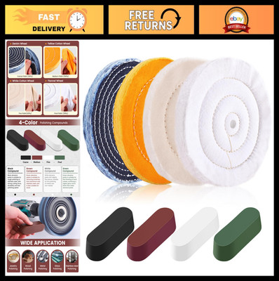 8PCS 6'' Buffing & Polishing Wheel Kit for Bench Grinder - Denim, Yellow, White,