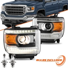 For 2014-2018 GMC Sierra 1500 2500 3500 Halogen LED DRL Headlights Assembly L+R