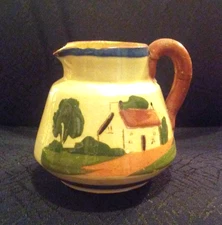 DEVON/TORQUAY MOTTO WARE, 2 PIECES: JUG & ASHTRAY, ANTIQUE, FROM AN ENGLISH PUB 