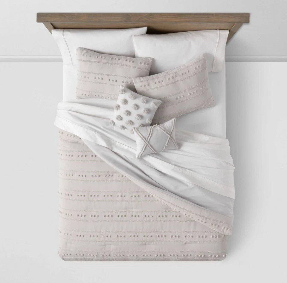 Full/Queen Quinlan Clipped Stripe Dot Comforter Bedding Set 5pc Threshold NEW - Image 3 of 4