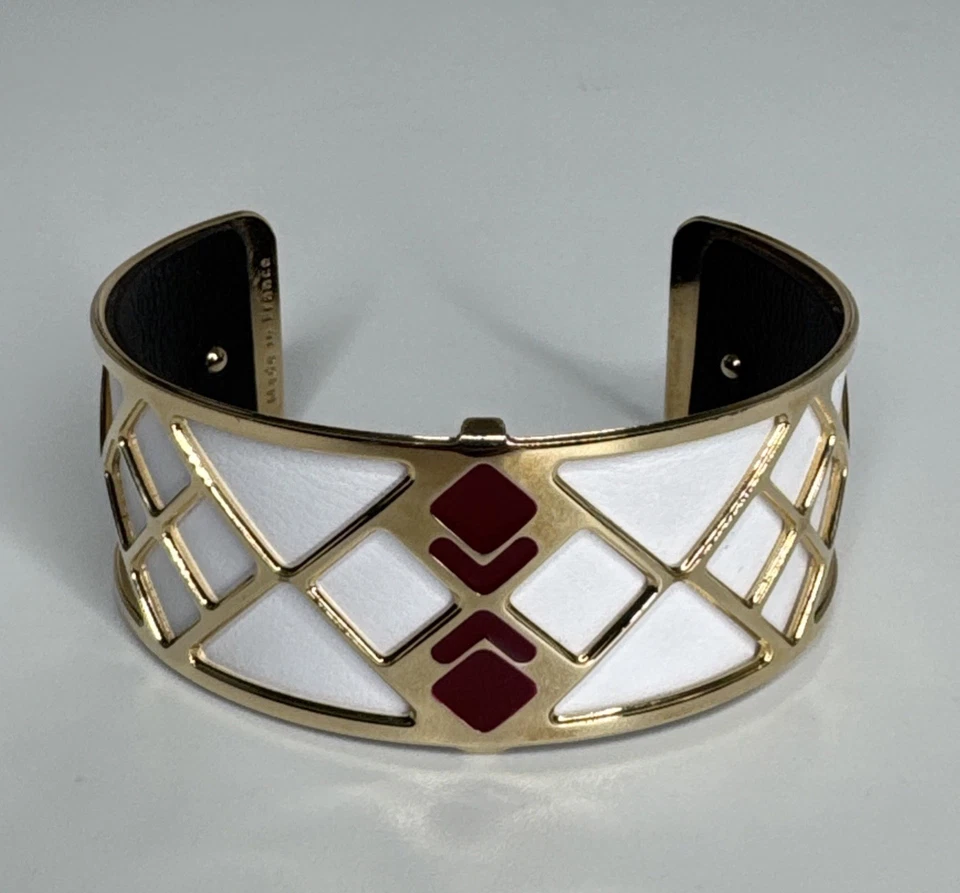 Les Georgettes Armreif Armband goldfarben weiß schwarz Wende Ledereinsatz
