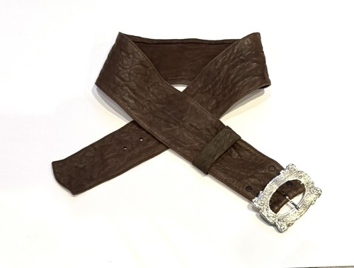 B-Low The Belt Wide Belt Soft Brown Embossed Leather Silver Western Buckle Sz XS - Picture 2 of 17