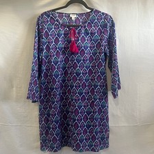 J Crew Floral Multicolor Dress Womens Size Small Tassel Neck 3/4 Sleeve Beachy