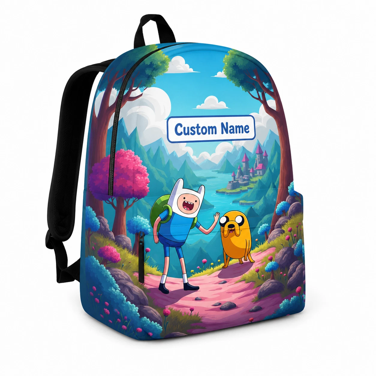 Personalized Kids Cartoon Backpack – Custom Name School Bag – Cute Adventure Gif