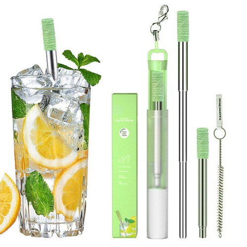 Reusable Telescopic Straw Portable Drinking Straw Set Cleaning D3P7 with G4C3