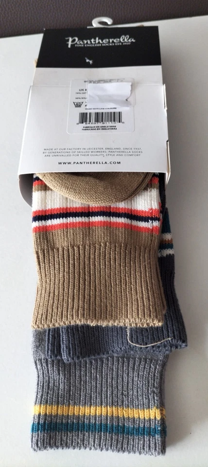 NWT THREE PANTHERELLA FINE COTTON ENGLISH SOCKS. Gold/ Blue /Grey Size:6-7. - Image 4 of 4