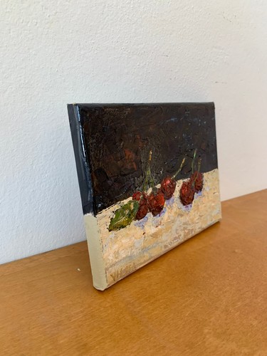 Nature morte de cuisine peinture huile sur toile peinture originale cerises signée - Photo 2/7
