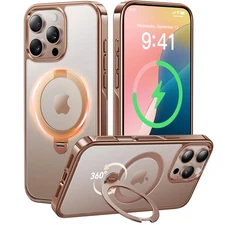 For iPhone 16 Pro Max Case with Stand 16FT Military Protection Slim Rose Gold