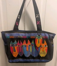 Genuine LAUREL BURCH Colorful PrintCanvas Shoulder OR Tote Bag. Tribal Cats