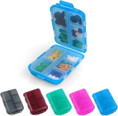 Medikamentenbox 7 Tage, 10 Fächer, Doppelter Verschluss, Einfach zu tragen, Blau
