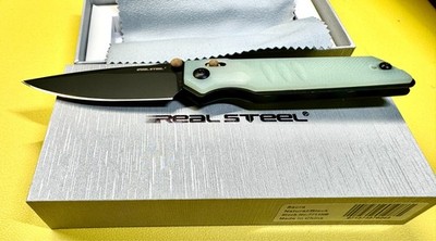 Real Steel Sacra Pro Folding Knife 3.25'' Bohler K110 Steel Blade Jade G10 Handle
