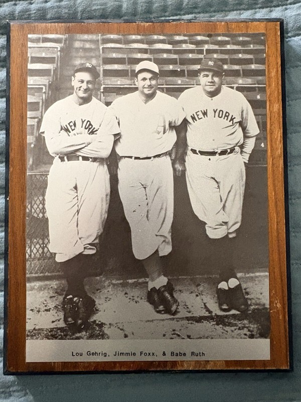 Vintage Baseball Photo Plaque - Lou Gehrig Jimmie Foxx Babe Ruth Yankees
