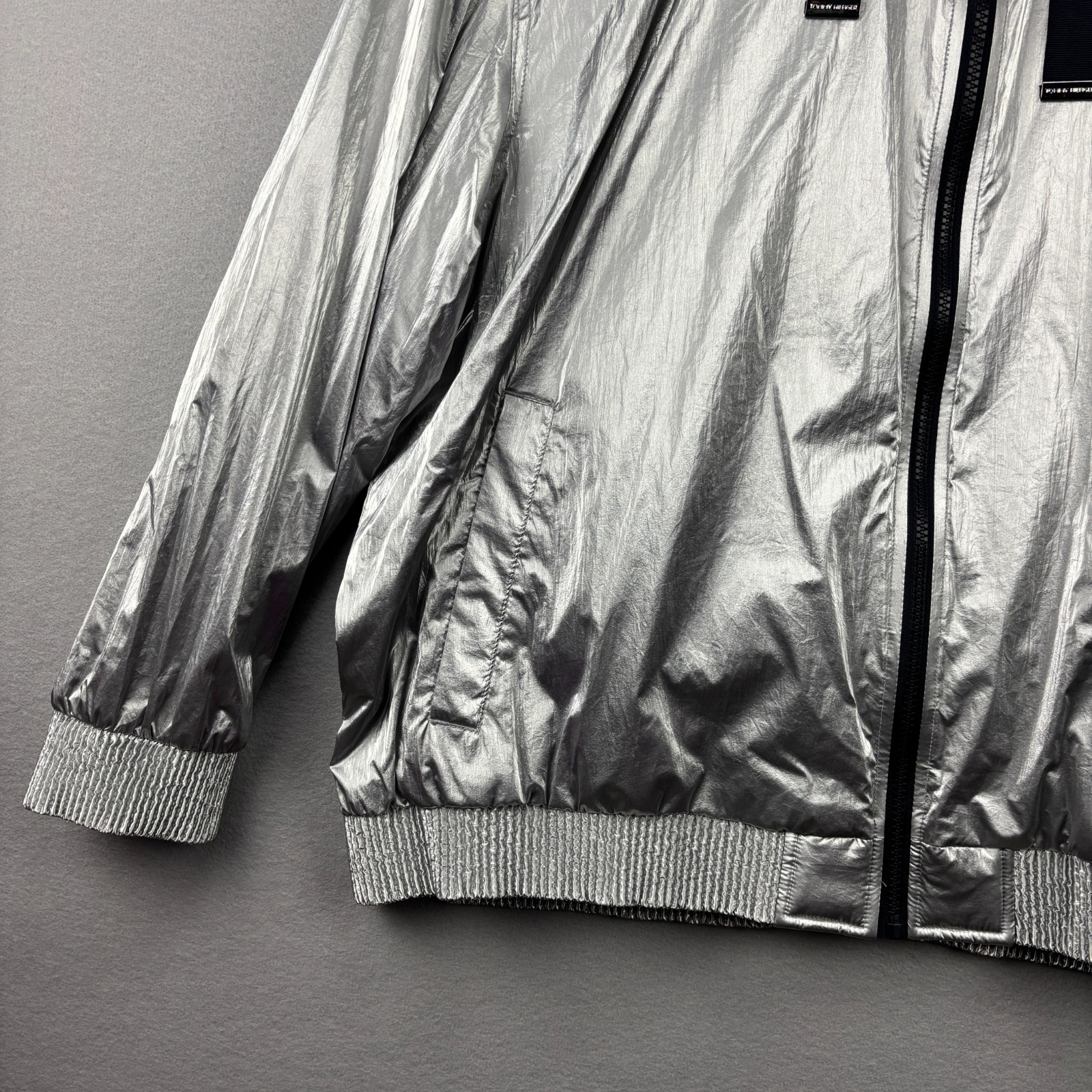 Tommy Hilfiger Metallic Silver Hooded Windbreaker Jacket Women's XL Full Zip thumbnail 8