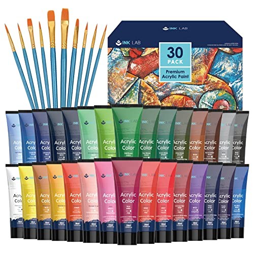 INK LAB Acrylic Paint Set 30 Colours Acrylic Paints in  Assorted sizes 