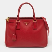 Prada Red Saffiano Lux Leather Medium Galleria Double Zip Tote