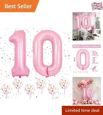 40 Zoll Rosa Zahl 10 Party Ballons Set - Mylar Folie & Konfetti für Meilensteine