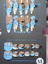 Press On Nails Handmade Large Almonds Blue Be...