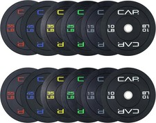 CAP 2 Inch Olympic Bumper Plate Weight Set 100-370 Lbs Colors
