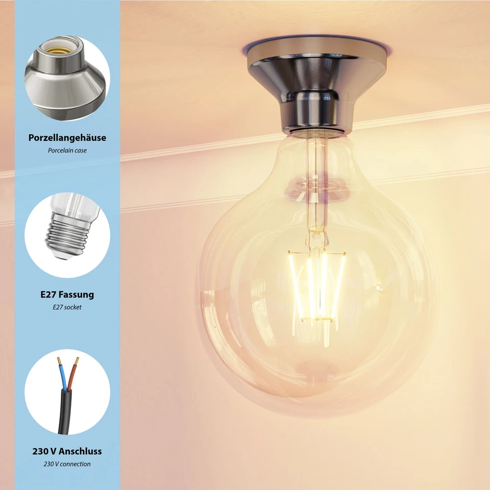 Plafoniera LED Elektra porcellana argento incl. lampada a specchio E27 461lm - Immagine 4 di 4