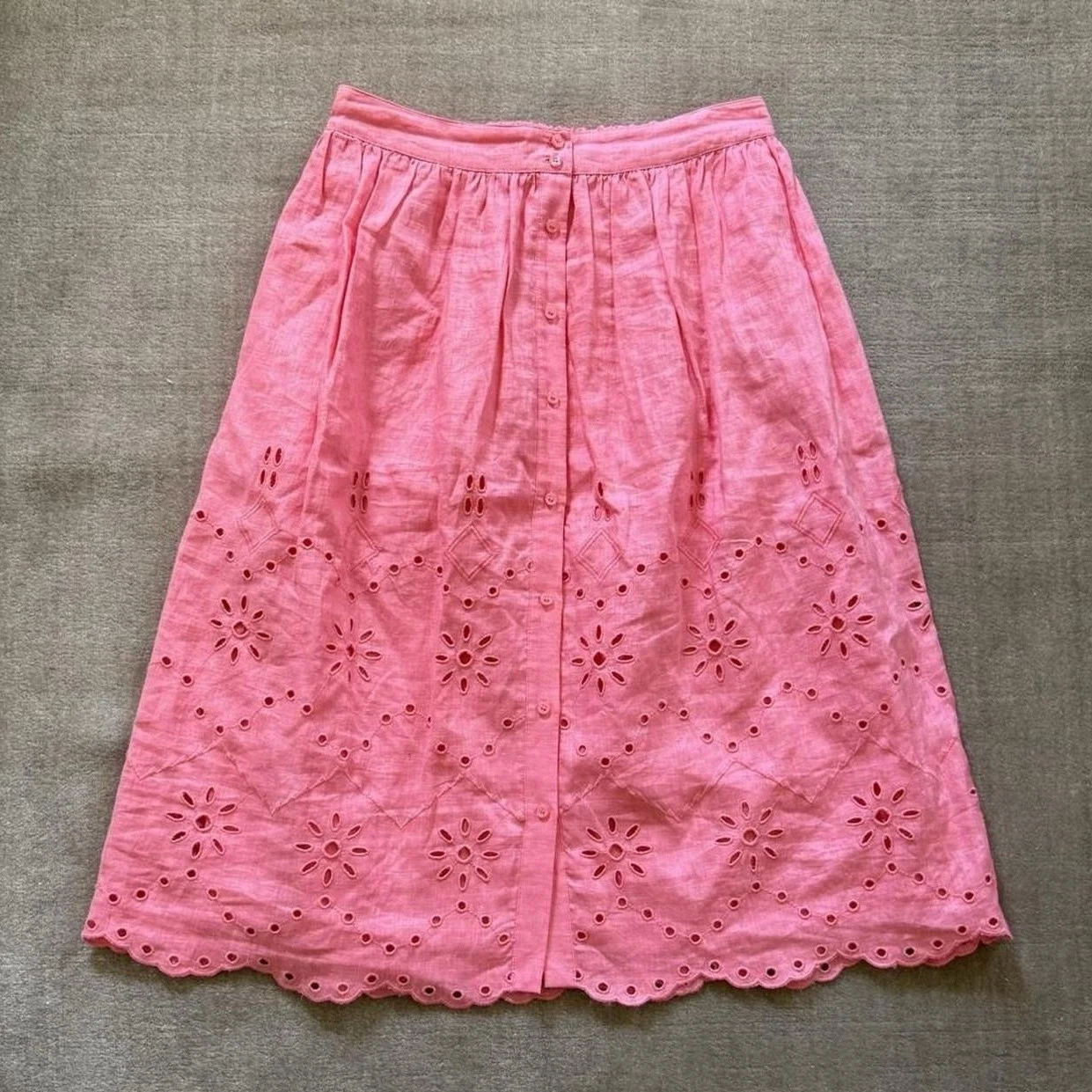 Rachel Parcell Eyelet Midi Linen Skirt Button Coral Pink