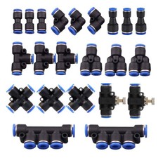 22 Pcs Push to Connect Fittings Kit, 1/4" 6mm Od Quick 3/8 Inch, Black