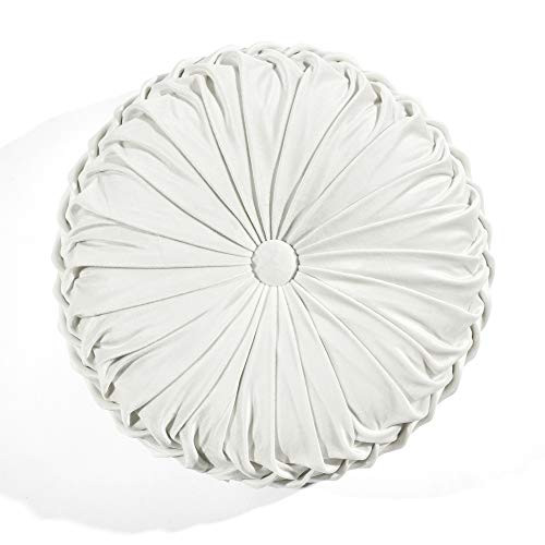 Round Pleated Soft Velvet Decorative Throw Pillow, 1 Count, 15" Diameter, - Bild 1 von 5