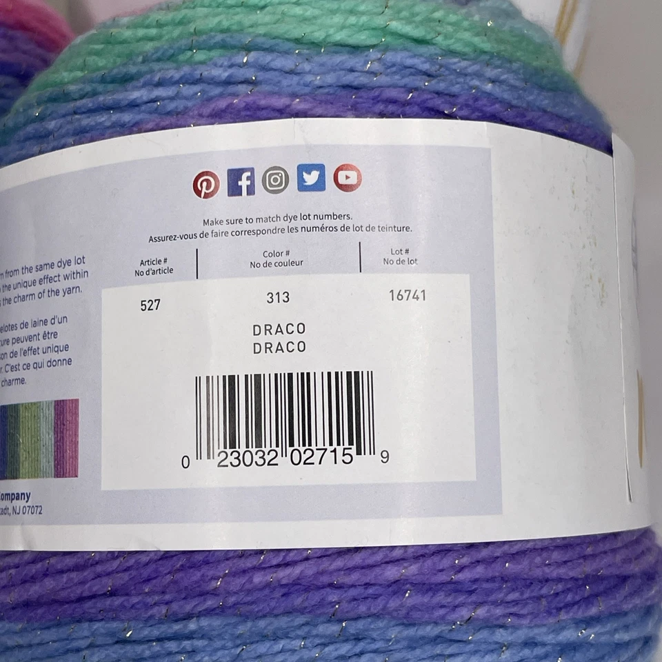 Lion Brand Mandala Sparkle Draco #313 Acrylic Yarn 328yds 3.5oz Pack of 3 Cakes - Image 4 of 4