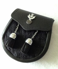 Boy Semi Dress Black Cow Hide Kilt Sporran with a Thistle Emblem  Chain Belt