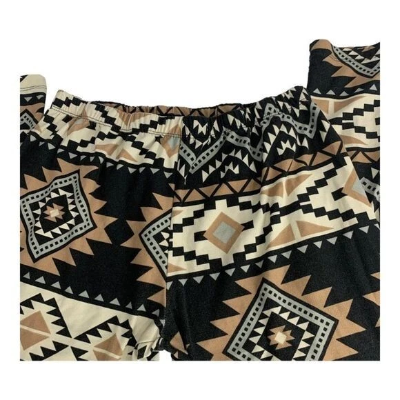 Aztec Print Womens Leggings L Black & Beige Stretchy No Boundaries - Image 2 of 4