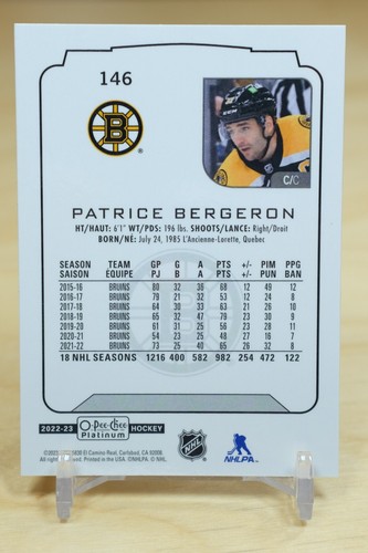 2022-23 OPC Platinum Base #146 Patrice Bergeron - Boston Bruins - Picture 2 of 2