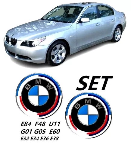 2 pieces SET BMW 82mm bonnet AND trunk emblems FOR E36 E32 E34 E60 E38 E84 F01 - Foto 5 di 10