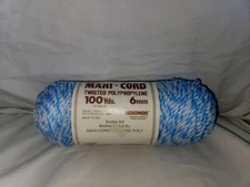 VTG Maxi Cord Herculon Twisted BLUE WHITE 6mm 100 Yards Polypropylene Yarn
