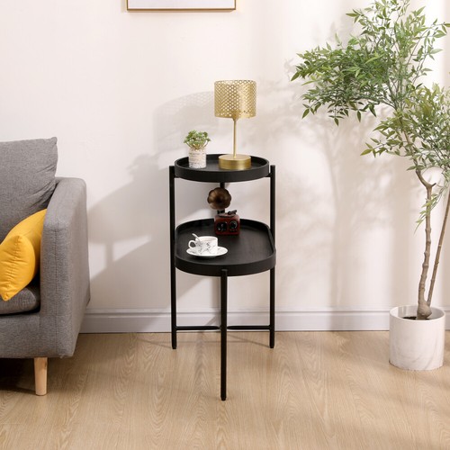 2-Tier Black Side Table End Table with Storage Sofa Table & Metal Frame - Picture 2 of 17