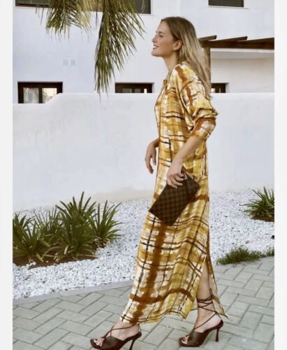 ZARA PRINTED MIDI DRESS FLOWY MULTICOLOURED SIZE S NEW YELLOW MIX - Picture 3 of 8