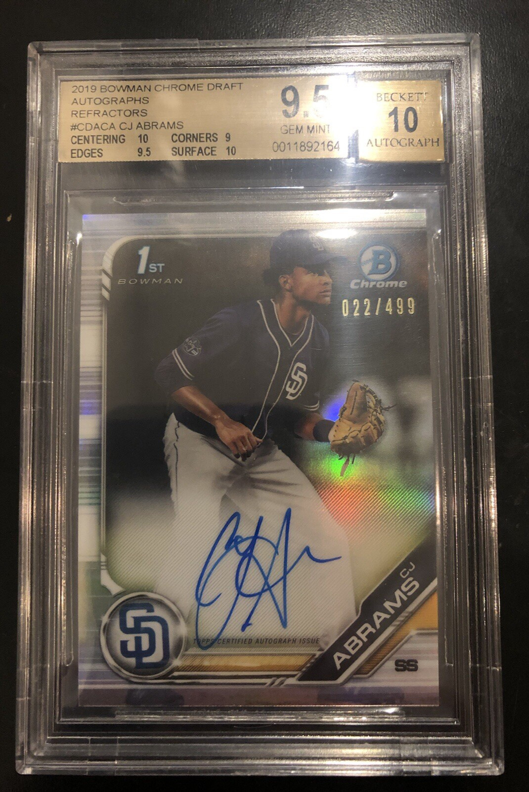 2019 Bowman Chrome Draft C.J. Abrams Refractor Autograph #22/499 - BGS 9.5