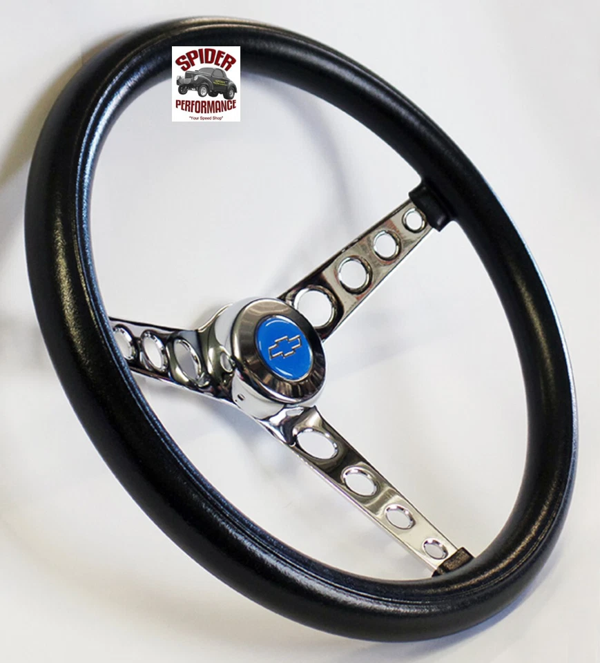 1980-87 Blazer Chevrolet truck steering wheel BLUE BOWTIE 14 1/2" CLASSIC CHROME - Image 2 of 4