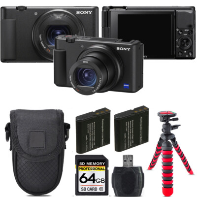 Sony ZV-1 Digital Camera (Black) + Extra Battery +Tripod + 64GB Kit
