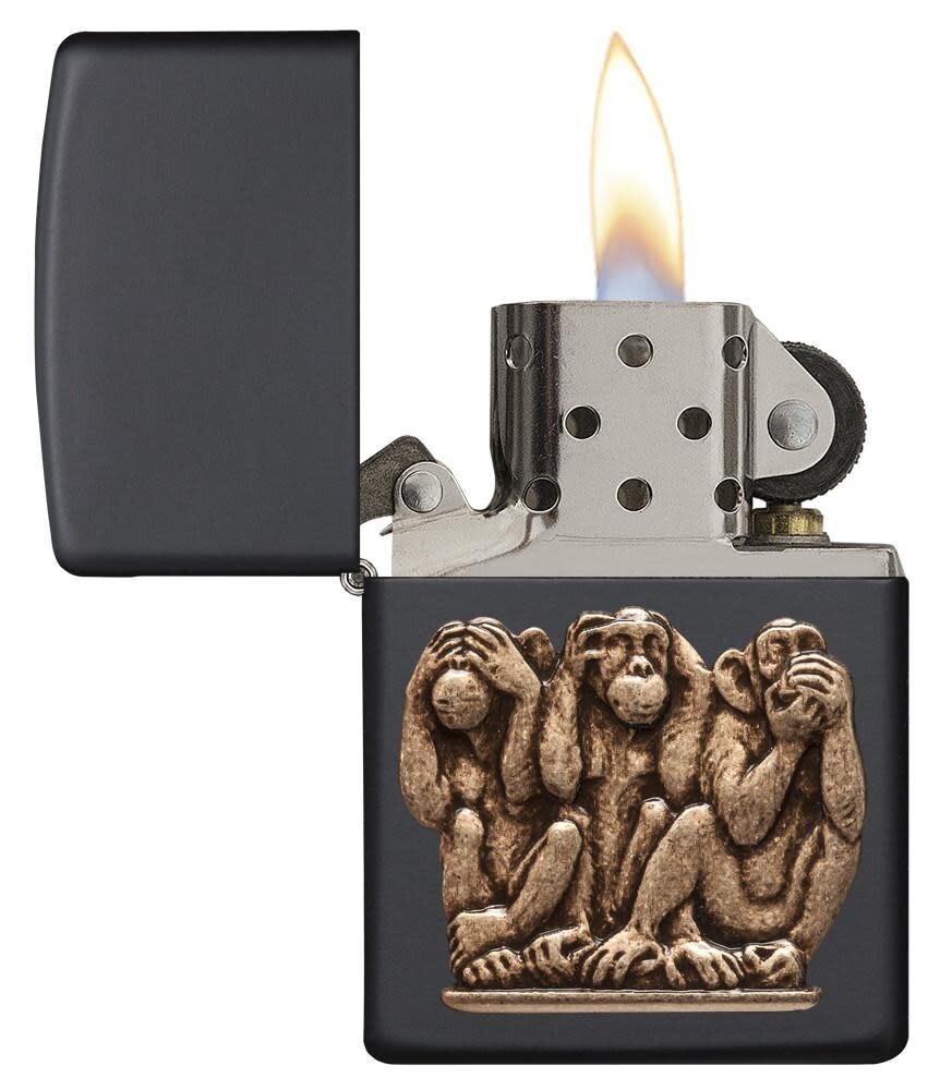 Zippo 29409, 3 Monkeys Design-See No Evil-Etc, Emblem, Black Matte