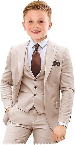 Boys Suits Slim Fit Kids Tuxedo Suit Formal Wedding Outfit Blazers Vests Pants - Picture 31 of 34