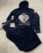 Juicy Couture Rare Y2K Vtg Velour Tracksuit Set Pants L Hoodie XL 2 Pc Blue