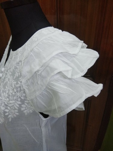 M 40" SLEEVELESS 100% MALMAL COTTON TUNIC ETHNIC CHIKAN EMBROIDERY HANDMADE TOP - Picture 5 of 7