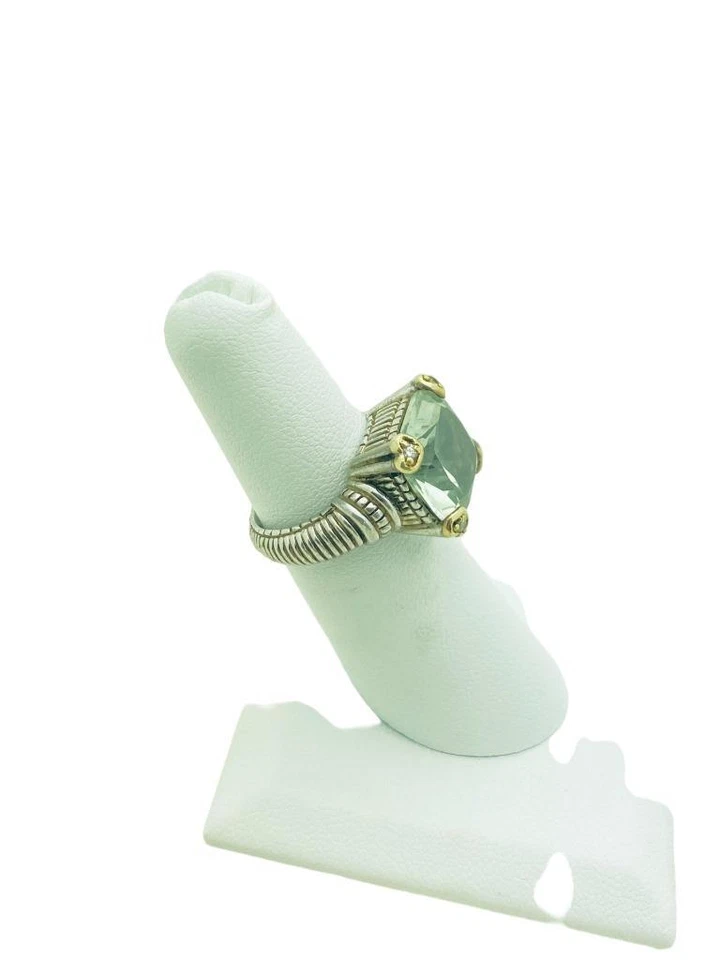 Anillo Cojín Judith Ripka Plata Esterlina Oro 18k Prasiolita Verde Claro Talla 6 Foto 2 de 4