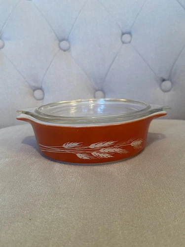 Vintage Pyrex Bowl # 471-B 500 ml w/ lid Orange Wheat