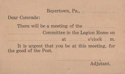 Postcard Boyertown PA Dear Comrade c. 1920s