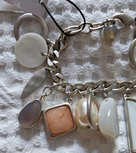 WHBM Grob Silber Charm Haken Schleife Knebel Armband Achat Stein Perle Neu mit Etikett - Bild 3 von 7