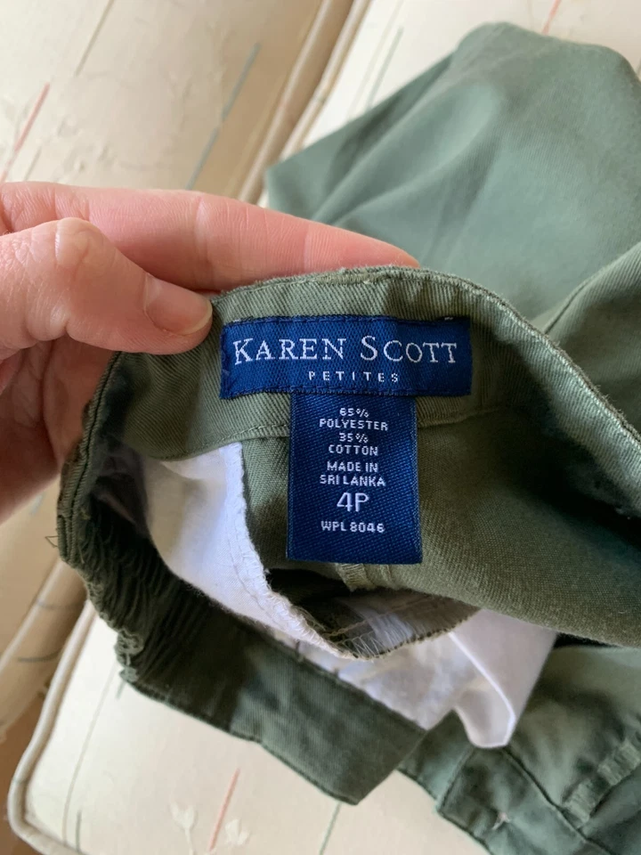 Karen Scott Shorts Womens Petite 4 Green Button Pocket Khaki 26W - Image 4 of 4