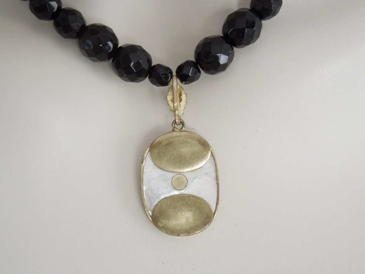 Collier Perles Onyx Facettées 18x12mm – Longueur 24 Pouces, Or, Fait Main