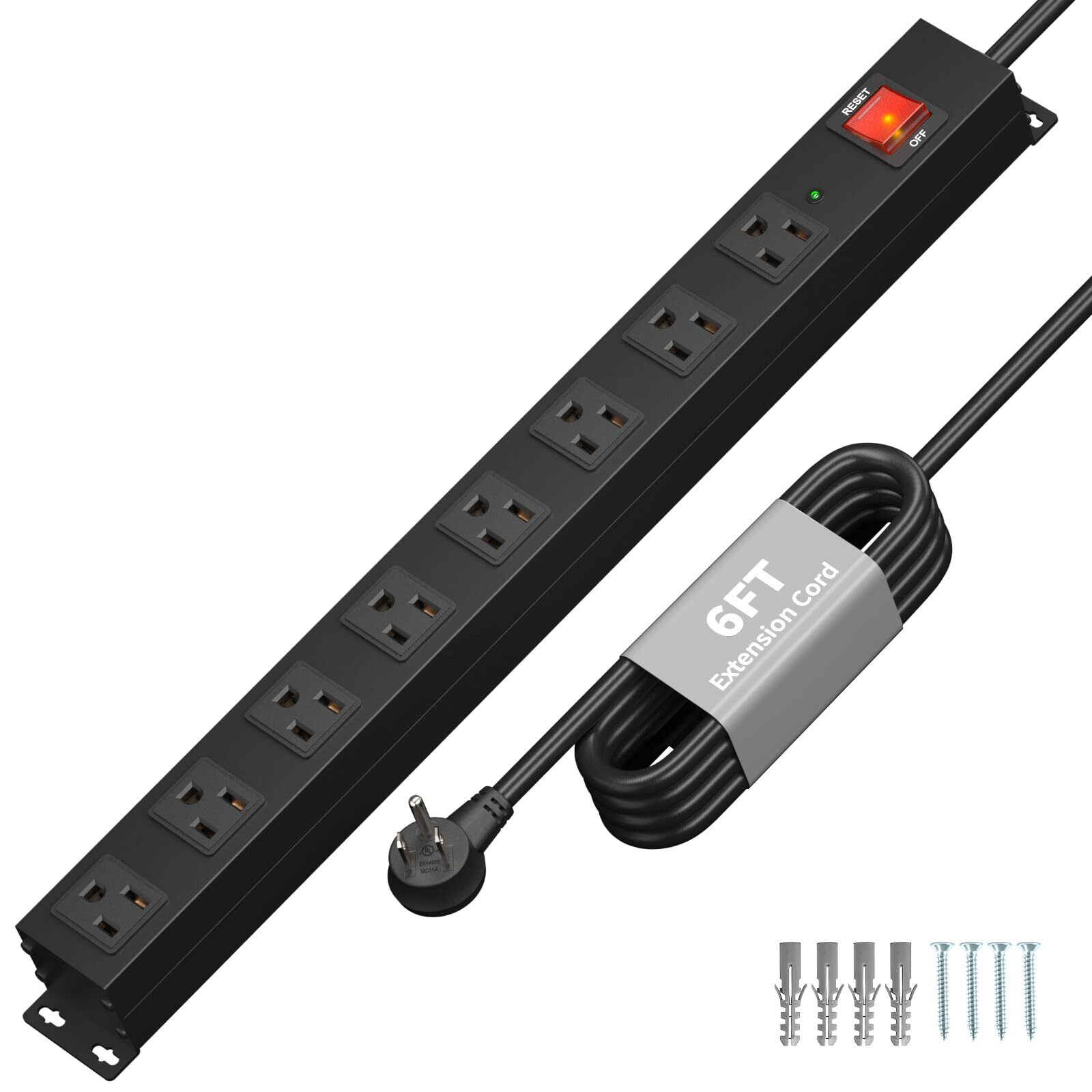 8 Outlet Heavy Duty Power Strip Surge Protector, 2200J Surge Protection Metal...
