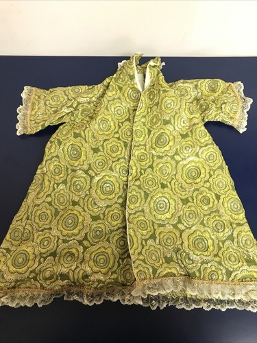 Vintage Baptism Christening Gown and Cape Set Green & Gold Metallic Midcentury